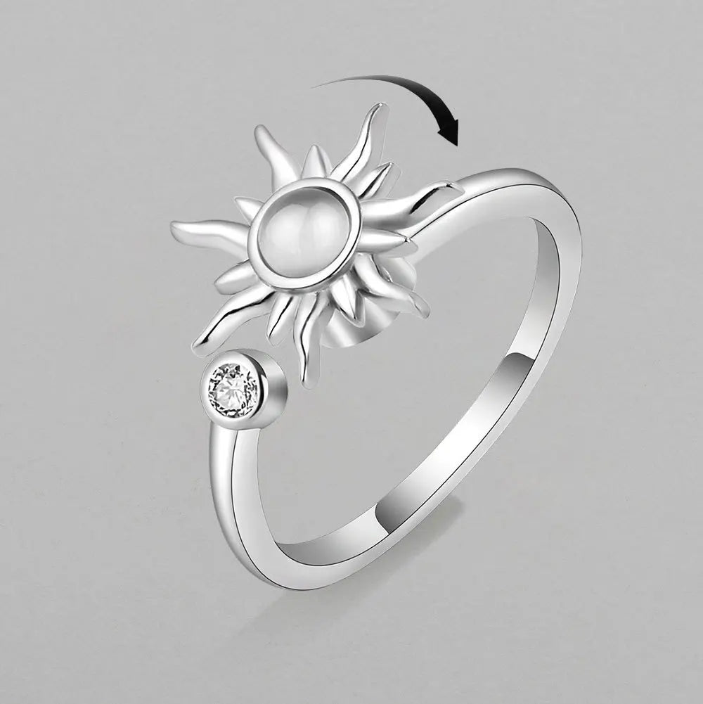 Anti-Stress Fidget Spinner Ring - Stainless Steel Sunflower