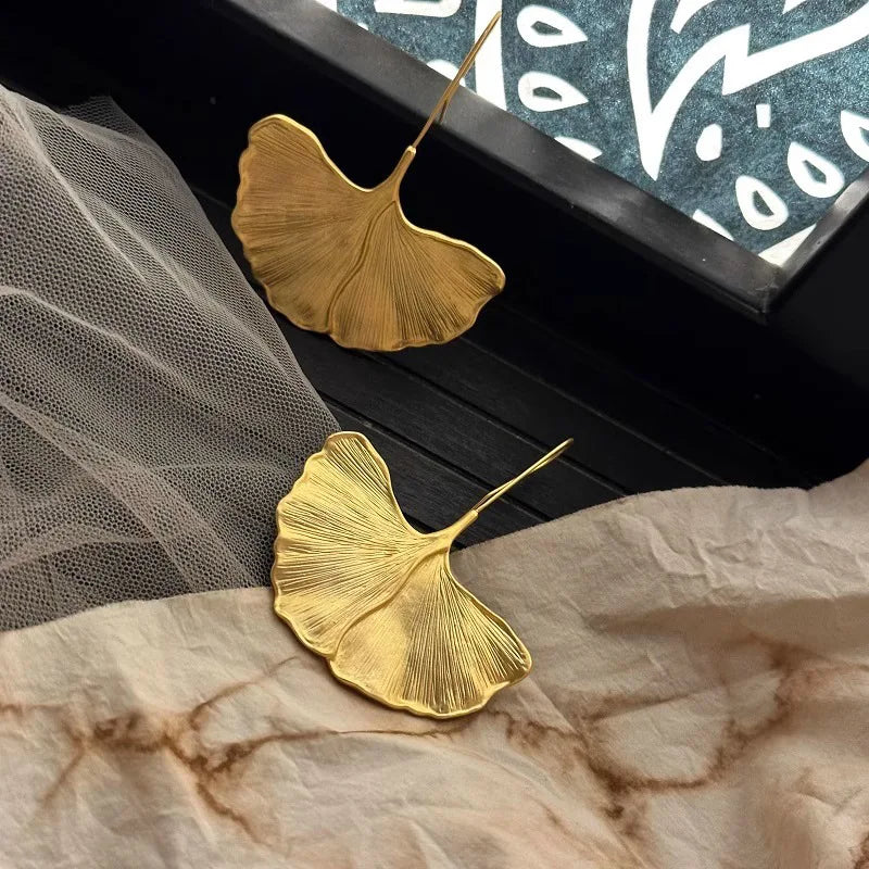 BF CLUB 925 Sterling Silver Gold Leaf Earrings For Women Trendy Earring Jewelry Prevent Allergy Party Accessories Gift