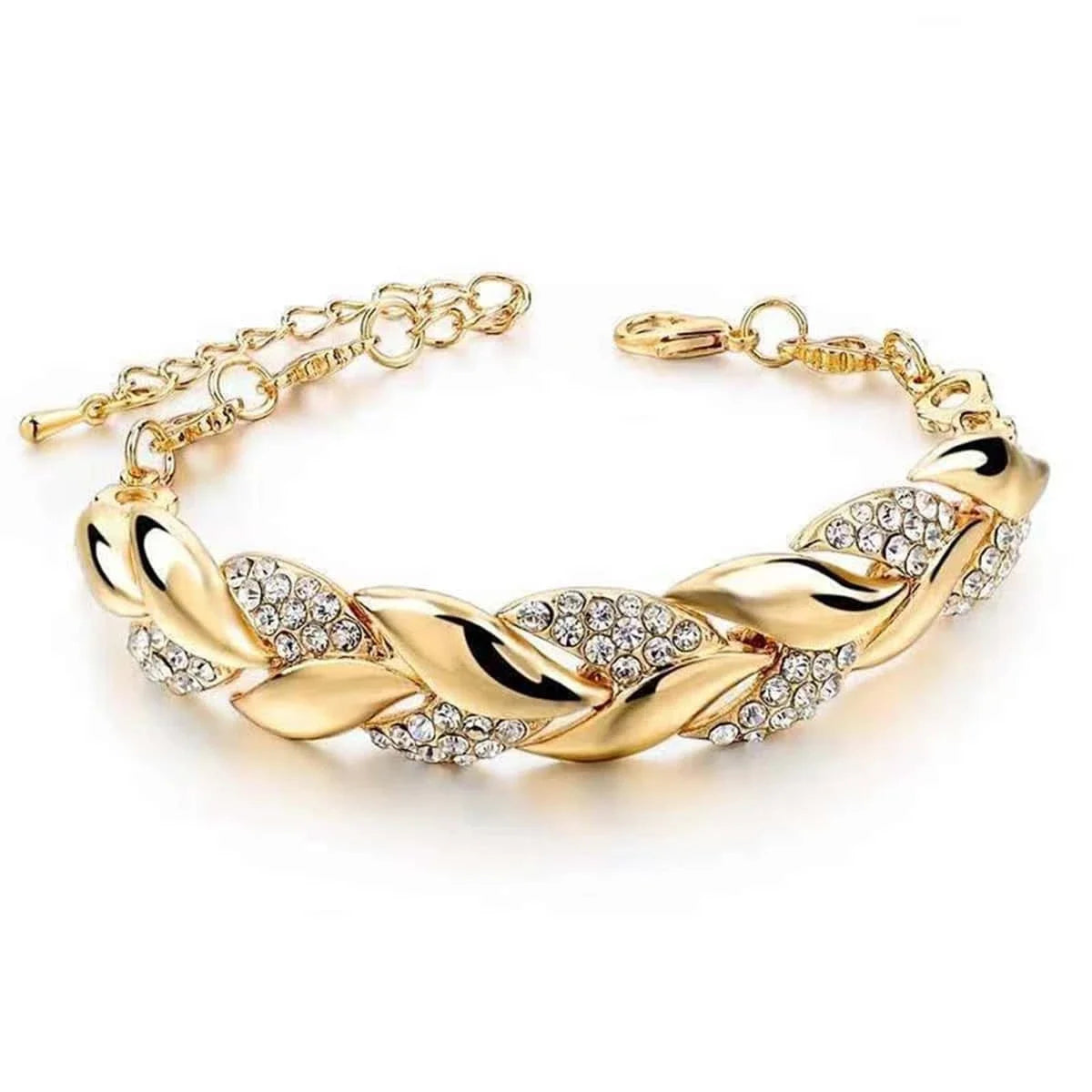 Gold Hip Hop Leaf Bracelet - Crystal Stone Pendant Jewelry
