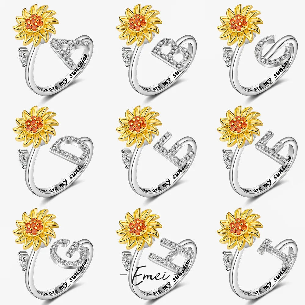 Anti-Stress Fidget Spinner Ring - Stainless Steel Sunflower