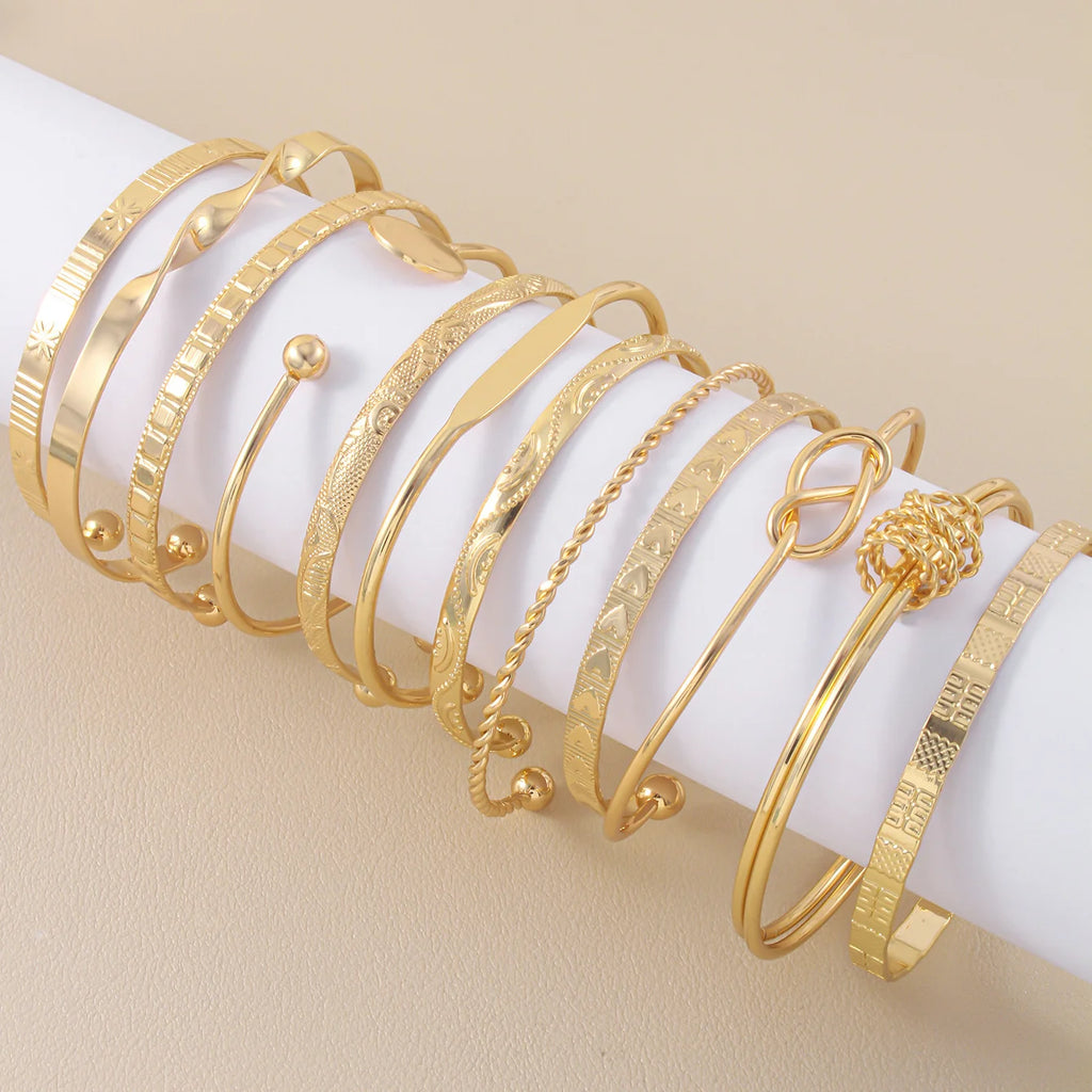 12 Pcs/Set Trendy Multilayer Open Bangles Set for Women Punk Gold Color Geometric Delicate Twist Bracelets Wedding Jewelry Gifts