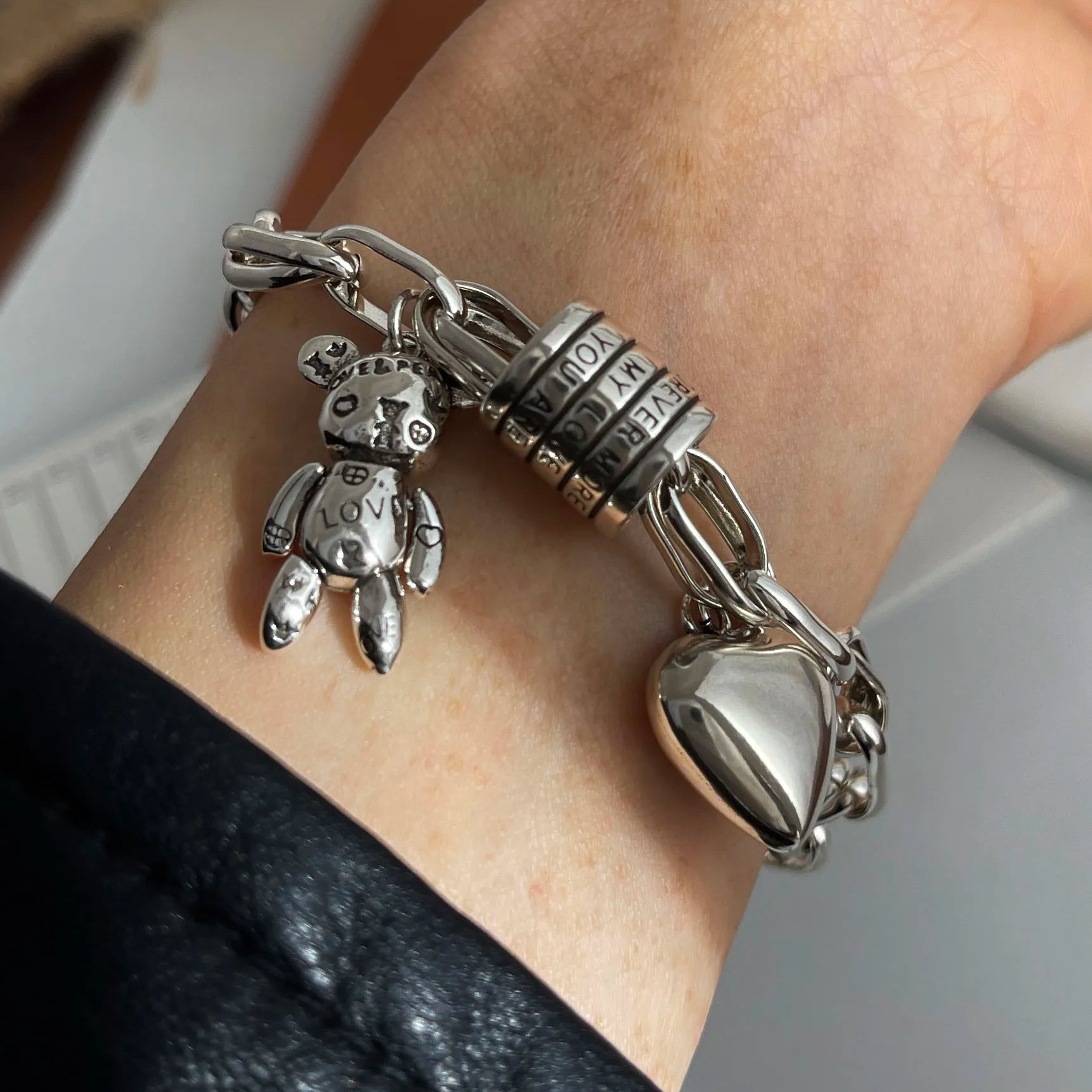 100% Solid 925 Sterling Silver Retro Bracelet for Women Men Vintage Handmade Heart Bracelet Birthday Gift