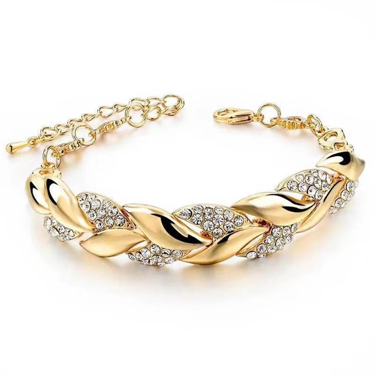 Gold Hip Hop Leaf Bracelet - Crystal Stone Pendant Jewelry