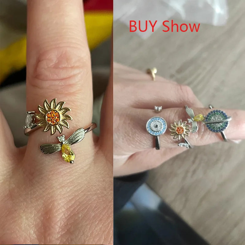 Anti-Stress Fidget Spinner Ring - Stainless Steel Sunflower