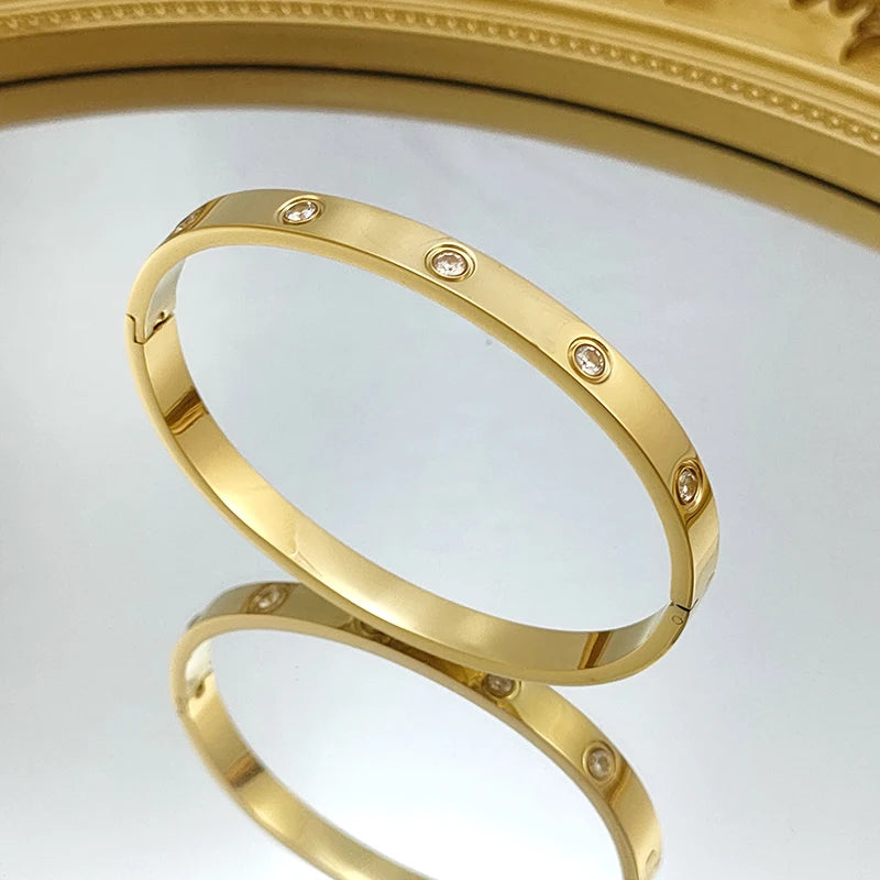 18K Gold Plated Crystal Bracelet - Cubic Zircon Bangle