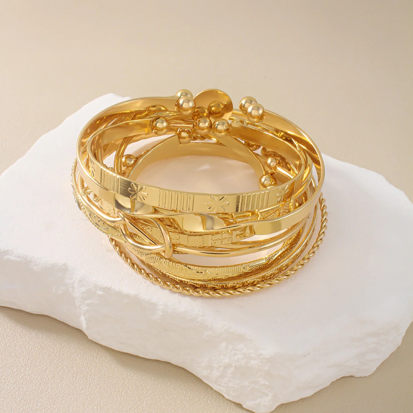 12 Pcs/Set Trendy Multilayer Open Bangles Set for Women Punk Gold Color Geometric Delicate Twist Bracelets Wedding Jewelry Gifts