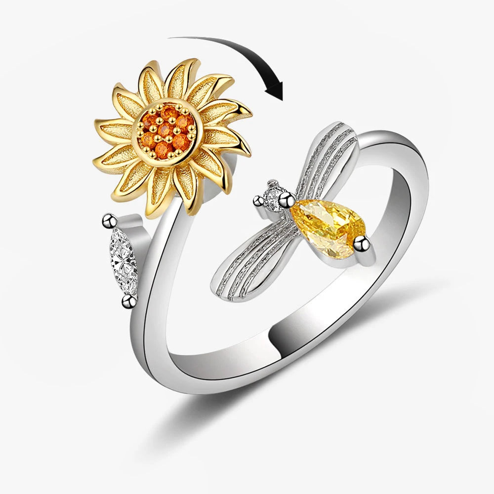 Anti-Stress Fidget Spinner Ring - Stainless Steel Sunflower